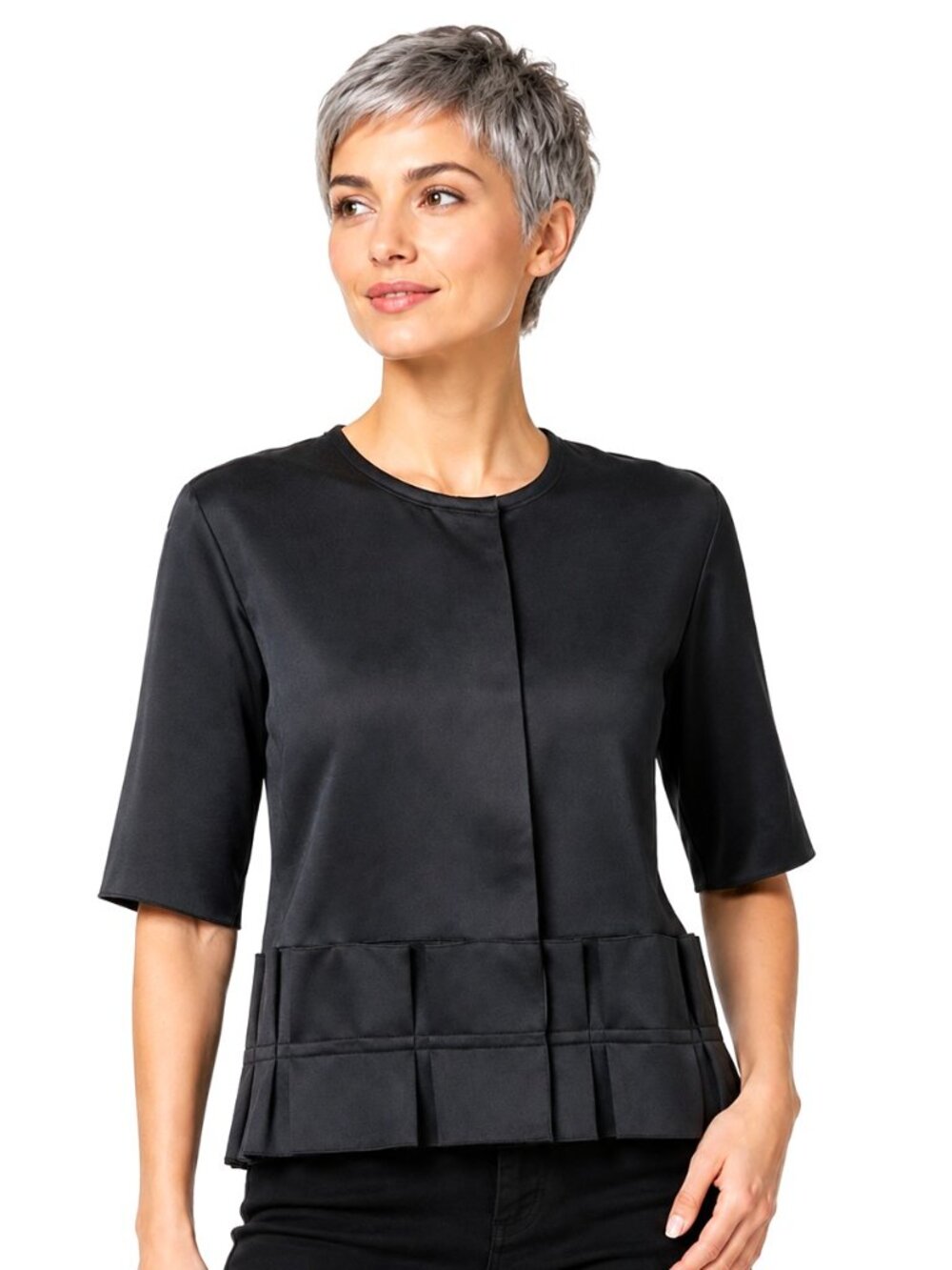 Nissa Black Pleated Hem Jacket